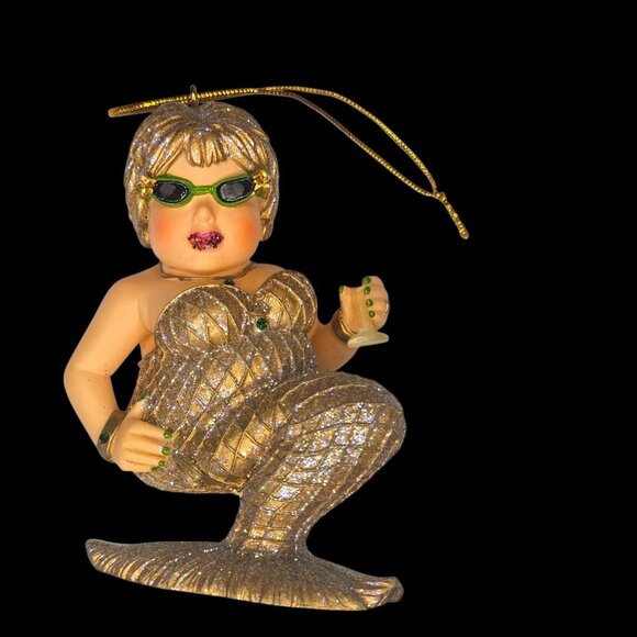 December Diamonds Mermaid Margarita Gold 2003 Ornament Chipped Cup No Box - Picture 1 of 11